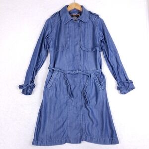 Vince Camuto Utility Trench Coat S Blue Lyocell Duster Longline Belted Jacket